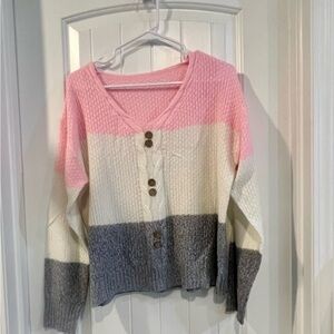 SHEIN V-Neck Sweater in Pink, White, and Gray never worn
